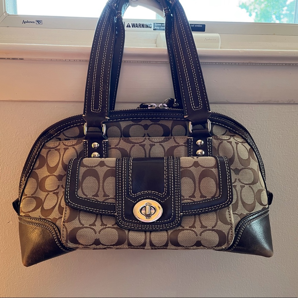 Chocolate Brown Coach Handbag. Signature Large C Initial Print.